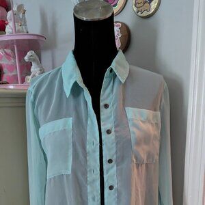 Mudd Size Large Teal Opaque Long Sleeve Shirt